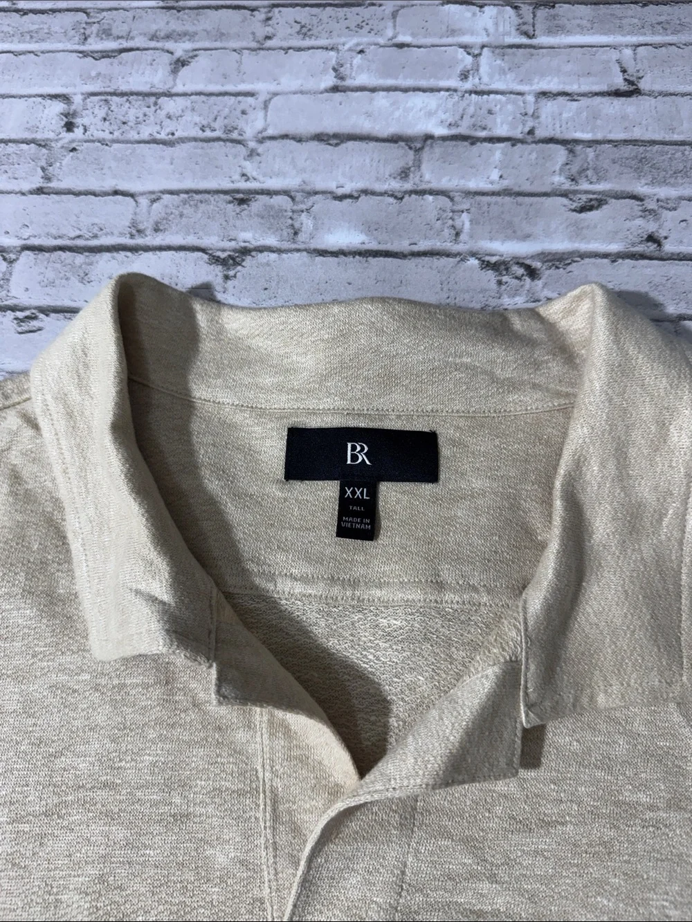 NEW Banana Republic mens 2XLT Tall tan 100% linen Johnny collar polo shirt NWT